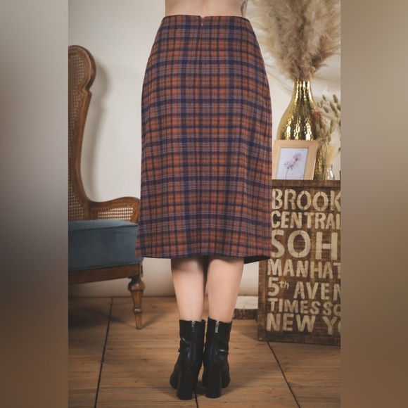 Plaid Wool Wrap Midi Skirt - Picture 3 of 5